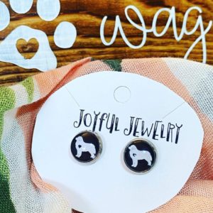 black & white dog stud earrings